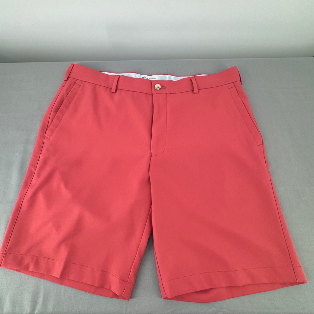Peter Millar Salem Performance Golf Shorts Men 35 Coral Red Royal Poinciana 9"